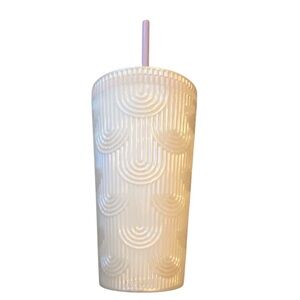 Starbucks 2023 Spring Pearl White Mermaid Cold Cup Tumbler 16oz W/ Purple Straw